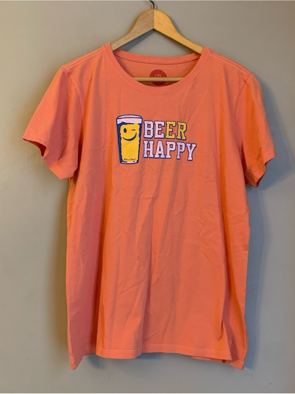 Life Is Good Womens Crusher Tee Beer Happy Graphic Round Neck T Shirt Size L